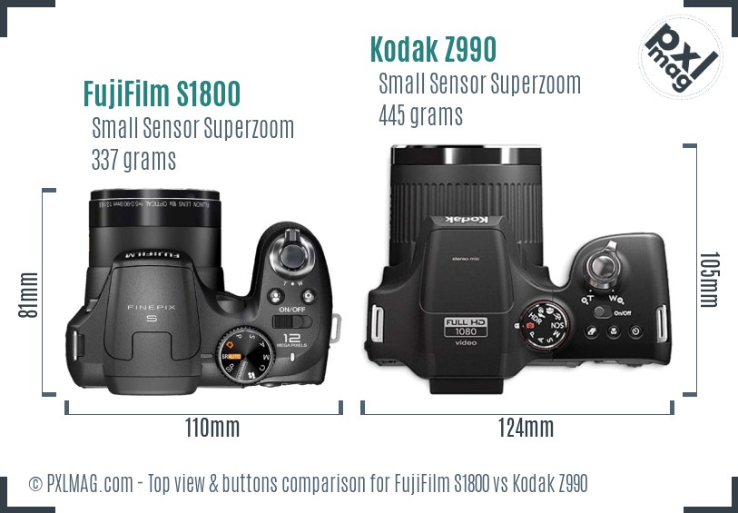 FujiFilm S1800 vs Kodak Z990 top view buttons comparison