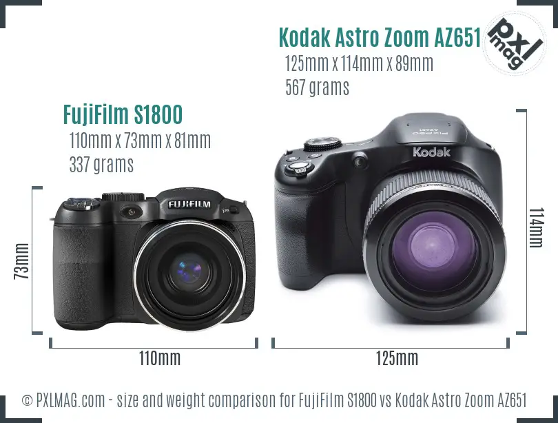 FujiFilm S1800 vs Kodak Astro Zoom AZ651 size comparison