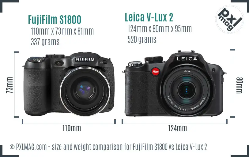 FujiFilm S1800 vs Leica V-Lux 2 size comparison FujiFilm S1800 vs Leica V-Lux 2 size comparison