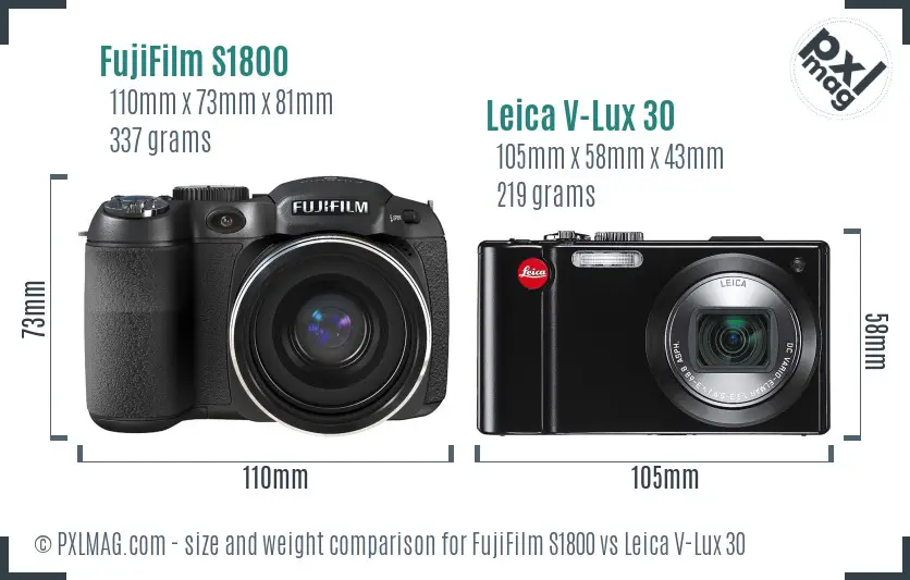 FujiFilm S1800 vs Leica V-Lux 30 size comparison