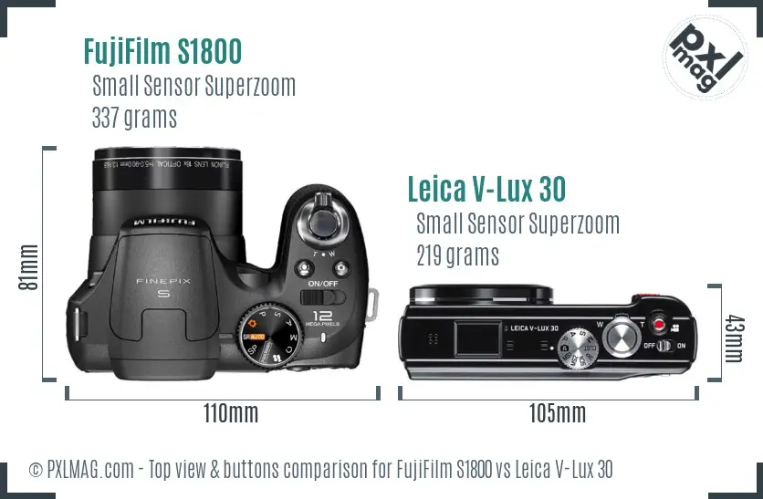 FujiFilm S1800 vs Leica V-Lux 30 top view buttons comparison