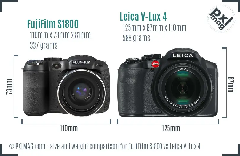 FujiFilm S1800 vs Leica V-Lux 4 size comparison