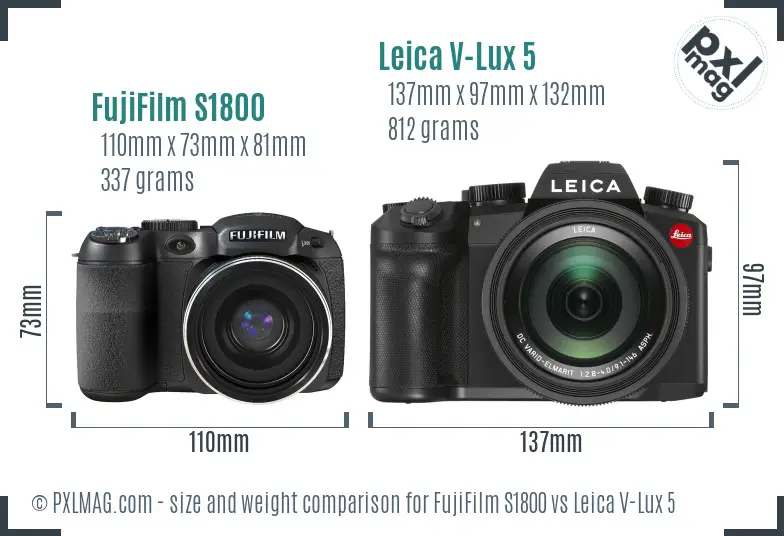 FujiFilm S1800 vs Leica V-Lux 5 size comparison FujiFilm S1800 vs Leica V-Lux 5 size comparison