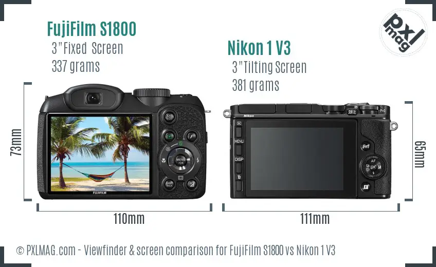 FujiFilm S1800 vs Nikon 1 V3 Screen and Viewfinder comparison
