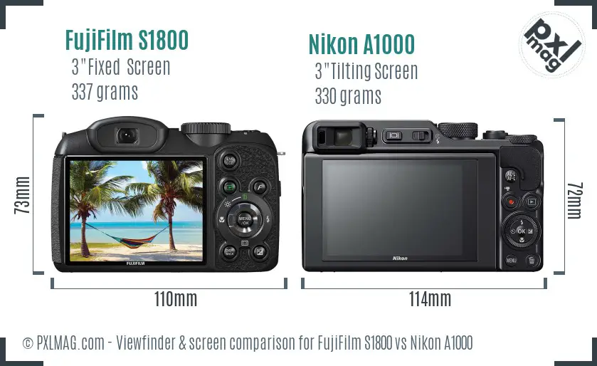 FujiFilm S1800 vs Nikon A1000 Screen and Viewfinder comparison FujiFilm S1800 vs Nikon A1000 Screen and Viewfinder comparison