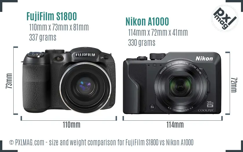 FujiFilm S1800 vs Nikon A1000 size comparison FujiFilm S1800 vs Nikon A1000 size comparison