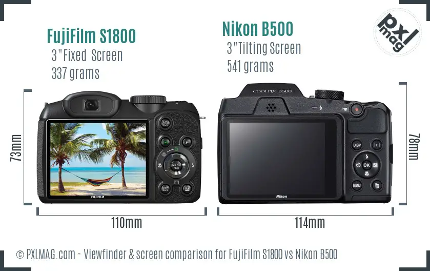 FujiFilm S1800 vs Nikon B500 Screen and Viewfinder comparison