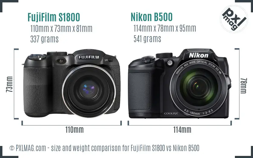 FujiFilm S1800 vs Nikon B500 size comparison