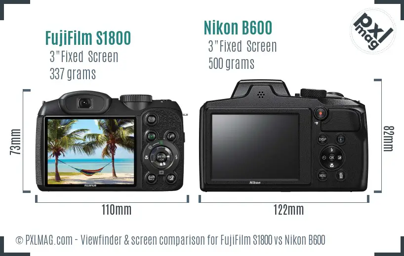 FujiFilm S1800 vs Nikon B600 Screen and Viewfinder comparison