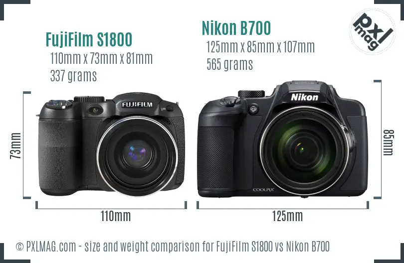 FujiFilm S1800 vs Nikon B700 size comparison