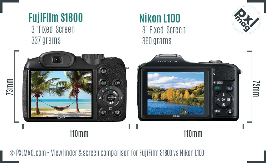 FujiFilm S1800 vs Nikon L100 Screen and Viewfinder comparison