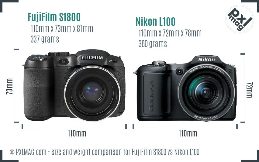FujiFilm S1800 vs Nikon L100 size comparison