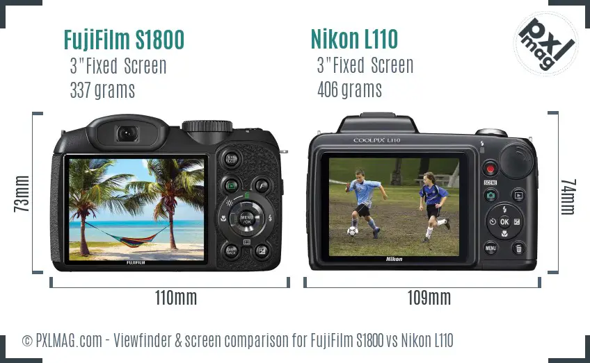 FujiFilm S1800 vs Nikon L110 Screen and Viewfinder comparison FujiFilm S1800 vs Nikon L110 Screen and Viewfinder comparison