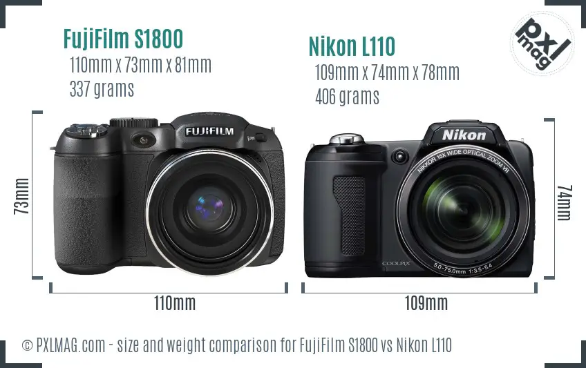 FujiFilm S1800 vs Nikon L110 size comparison FujiFilm S1800 vs Nikon L110 size comparison