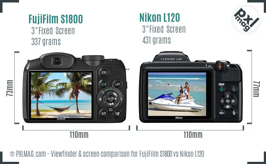 FujiFilm S1800 vs Nikon L120 Screen and Viewfinder comparison FujiFilm S1800 vs Nikon L120 Screen and Viewfinder comparison
