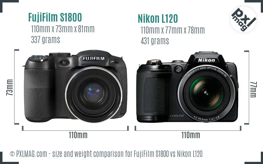 FujiFilm S1800 vs Nikon L120 size comparison FujiFilm S1800 vs Nikon L120 size comparison