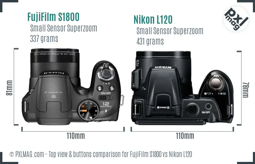 FujiFilm S1800 vs Nikon L120 top view buttons comparison FujiFilm S1800 vs Nikon L120 top view buttons comparison