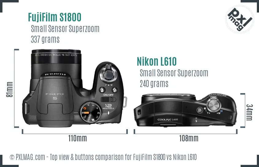 FujiFilm S1800 vs Nikon L610 top view buttons comparison