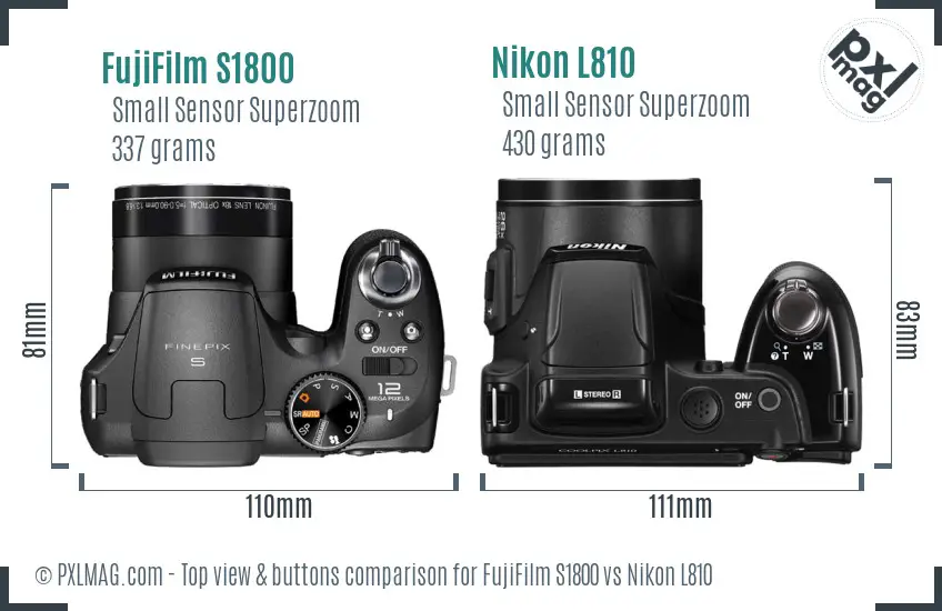 FujiFilm S1800 vs Nikon L810 top view buttons comparison