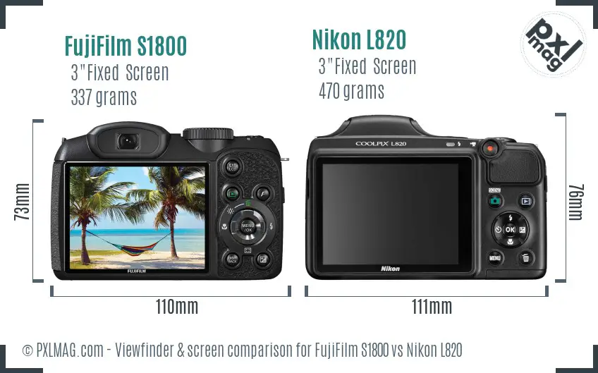 FujiFilm S1800 vs Nikon L820 Screen and Viewfinder comparison