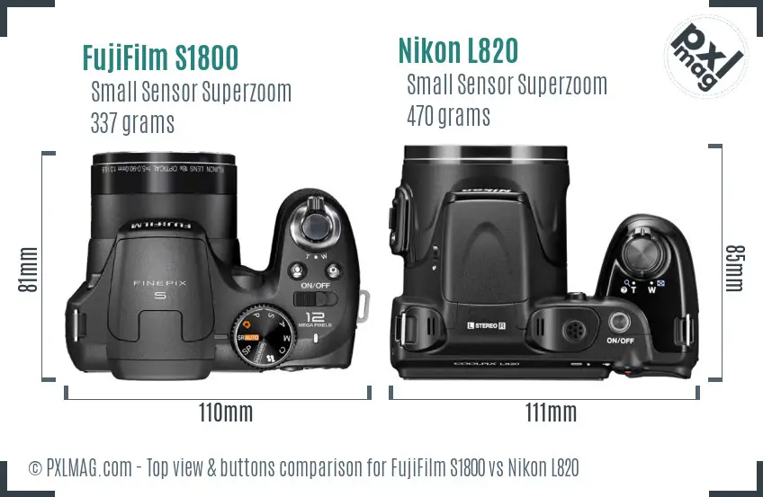 FujiFilm S1800 vs Nikon L820 top view buttons comparison