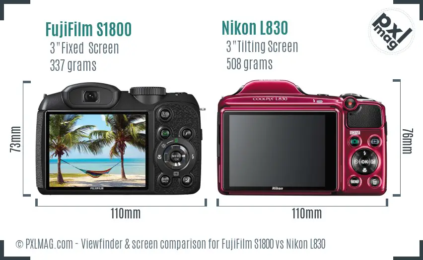 FujiFilm S1800 vs Nikon L830 Screen and Viewfinder comparison FujiFilm S1800 vs Nikon L830 Screen and Viewfinder comparison