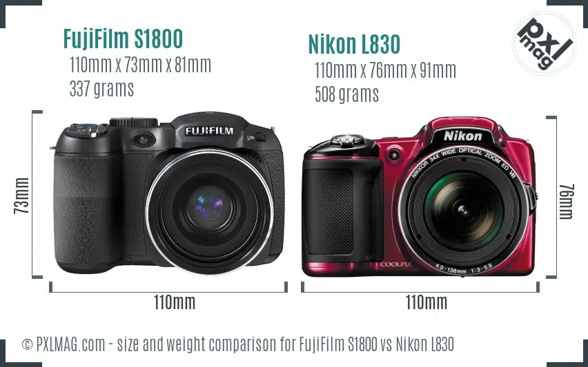 FujiFilm S1800 vs Nikon L830 size comparison FujiFilm S1800 vs Nikon L830 size comparison