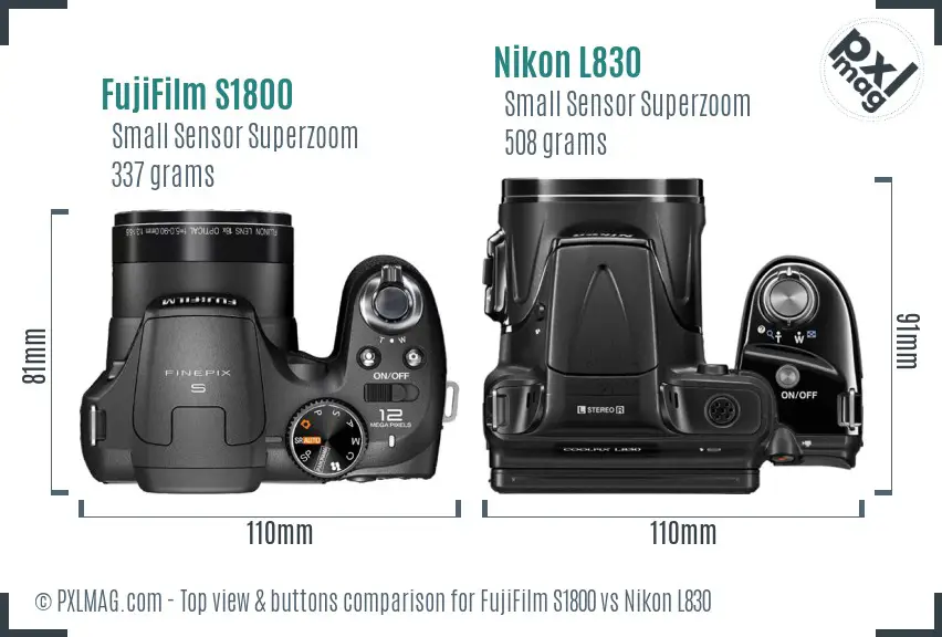 FujiFilm S1800 vs Nikon L830 top view buttons comparison FujiFilm S1800 vs Nikon L830 top view buttons comparison