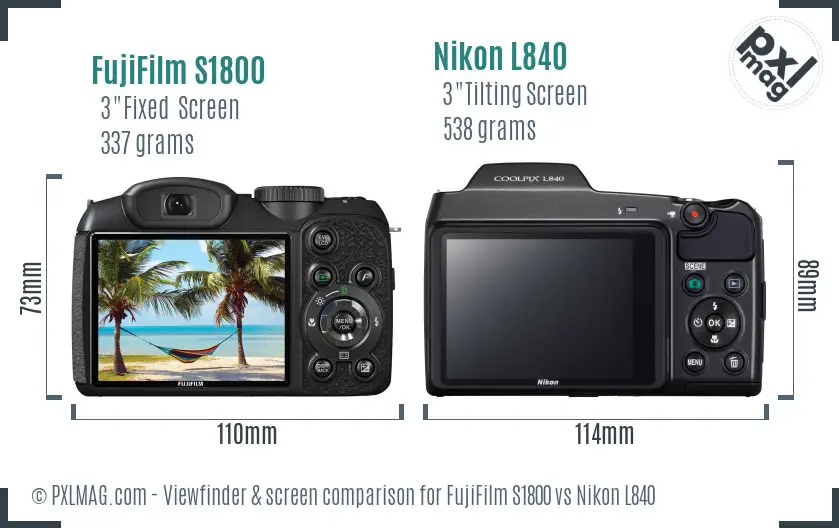 FujiFilm S1800 vs Nikon L840 Screen and Viewfinder comparison