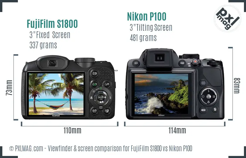 FujiFilm S1800 vs Nikon P100 Screen and Viewfinder comparison