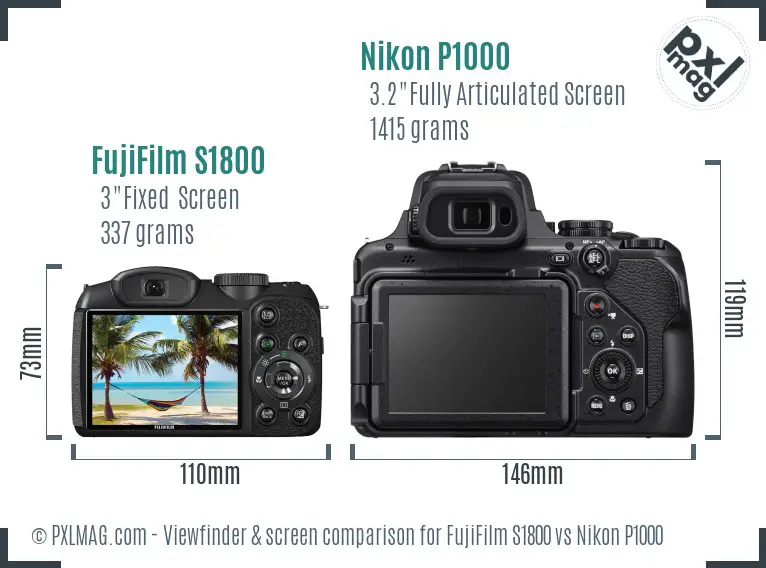 FujiFilm S1800 vs Nikon P1000 Screen and Viewfinder comparison