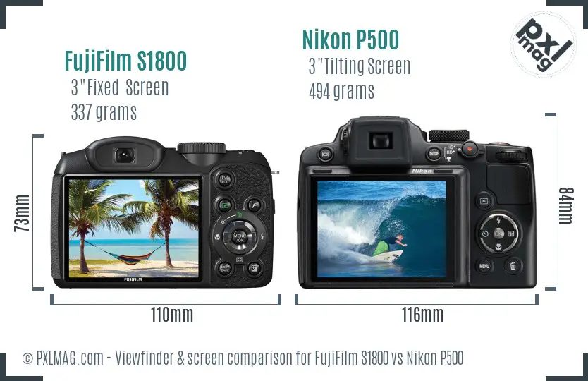 FujiFilm S1800 vs Nikon P500 Screen and Viewfinder comparison