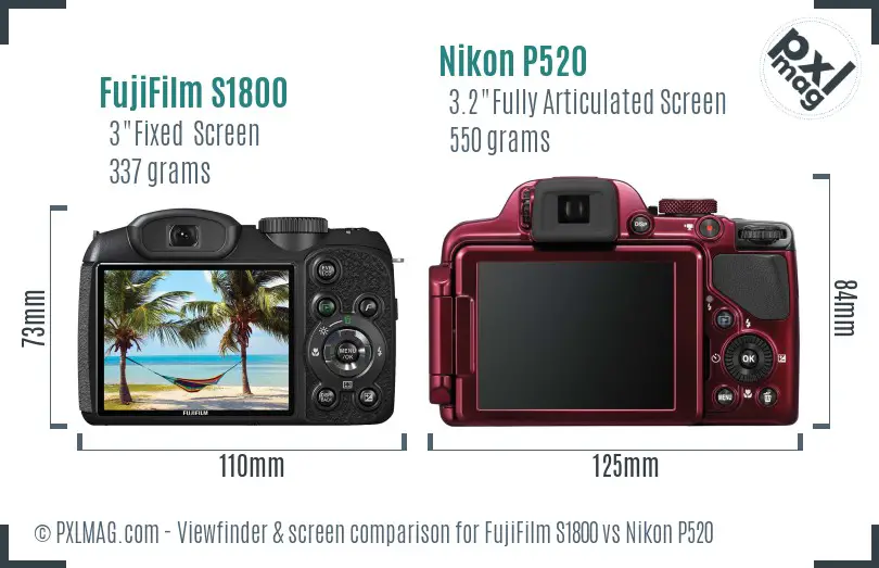 FujiFilm S1800 vs Nikon P520 Screen and Viewfinder comparison