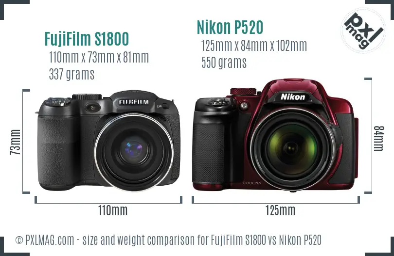 FujiFilm S1800 vs Nikon P520 size comparison