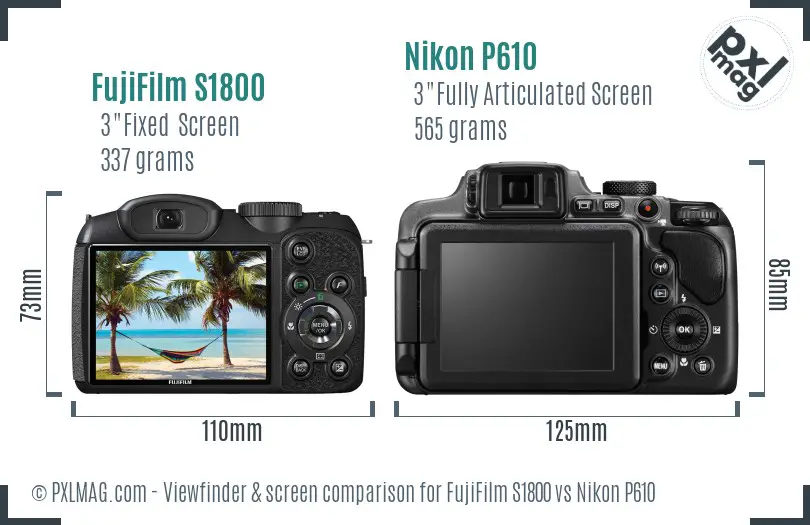 FujiFilm S1800 vs Nikon P610 Screen and Viewfinder comparison