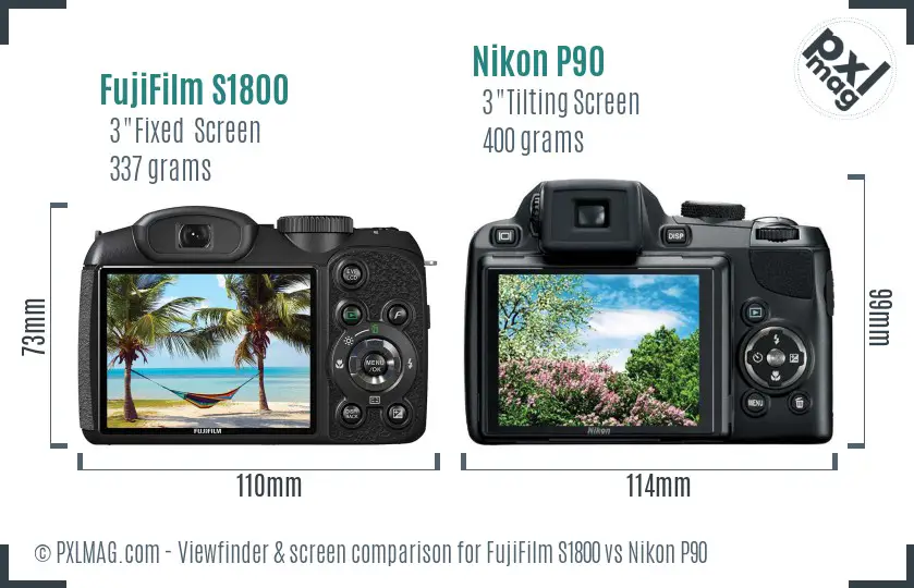 FujiFilm S1800 vs Nikon P90 Screen and Viewfinder comparison