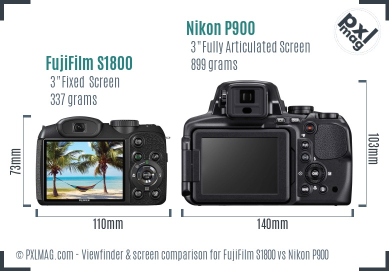 FujiFilm S1800 vs Nikon P900 Screen and Viewfinder comparison