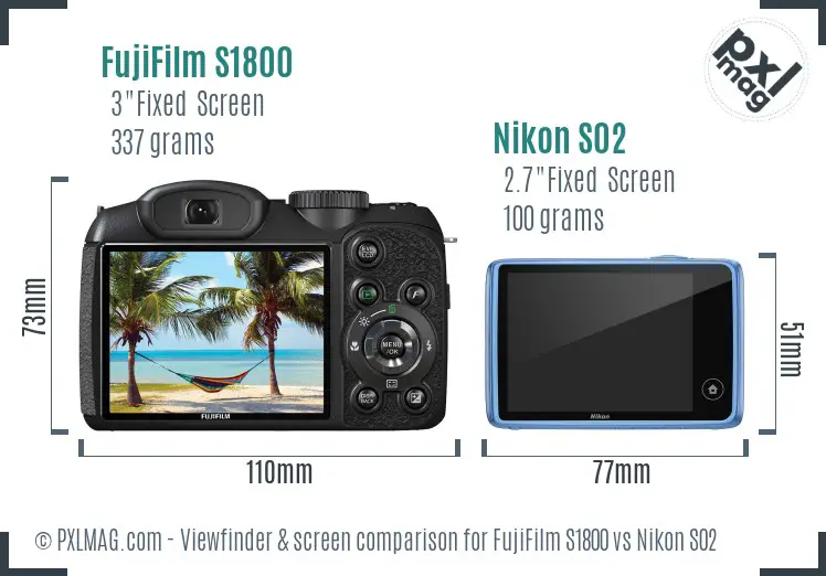 FujiFilm S1800 vs Nikon S02 Screen and Viewfinder comparison