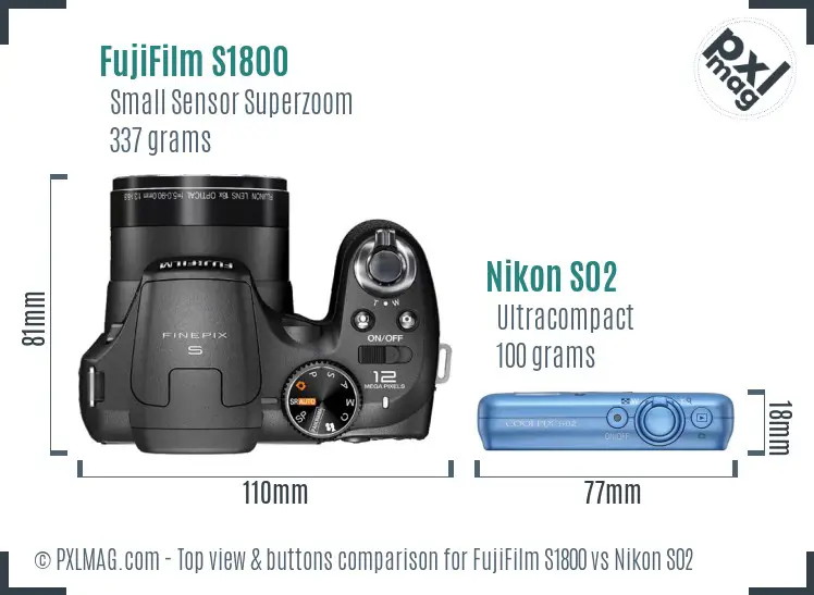 FujiFilm S1800 vs Nikon S02 top view buttons comparison