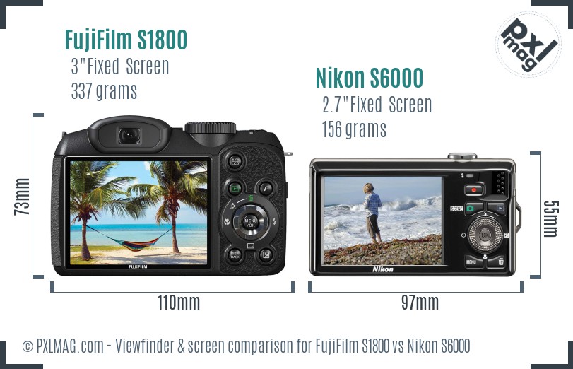 FujiFilm S1800 vs Nikon S6000 Screen and Viewfinder comparison