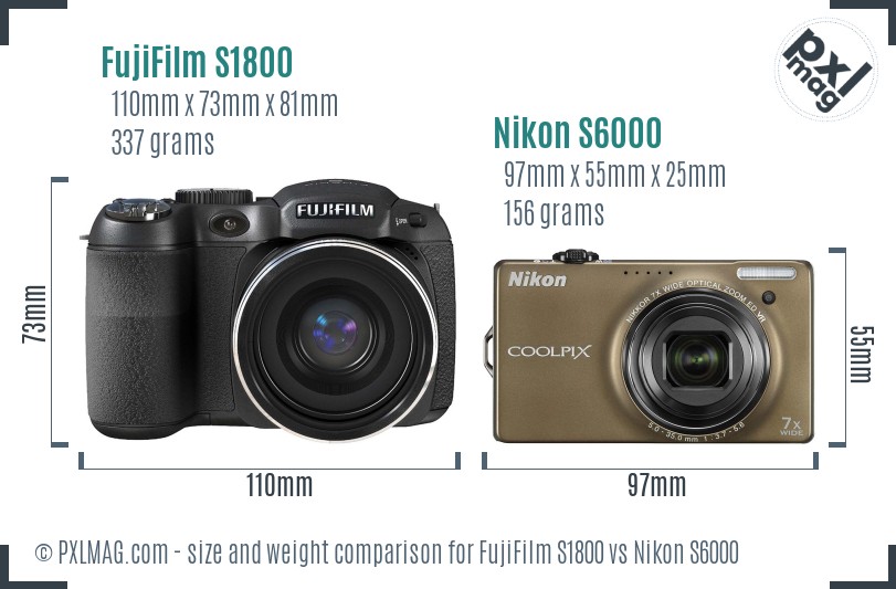 FujiFilm S1800 vs Nikon S6000 size comparison FujiFilm S1800 vs Nikon S6000 size comparison
