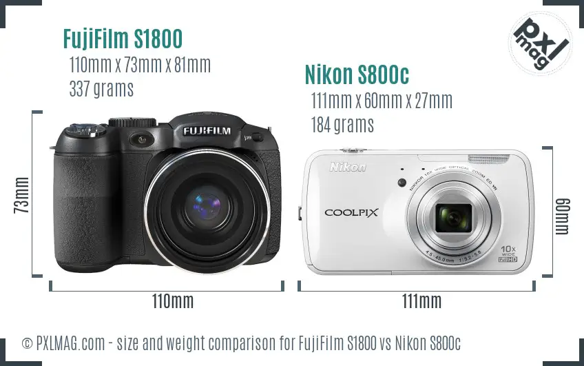 FujiFilm S1800 vs Nikon S800c size comparison