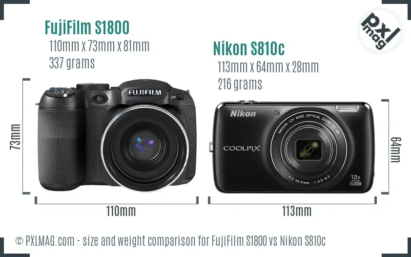 FujiFilm S1800 vs Nikon S810c size comparison