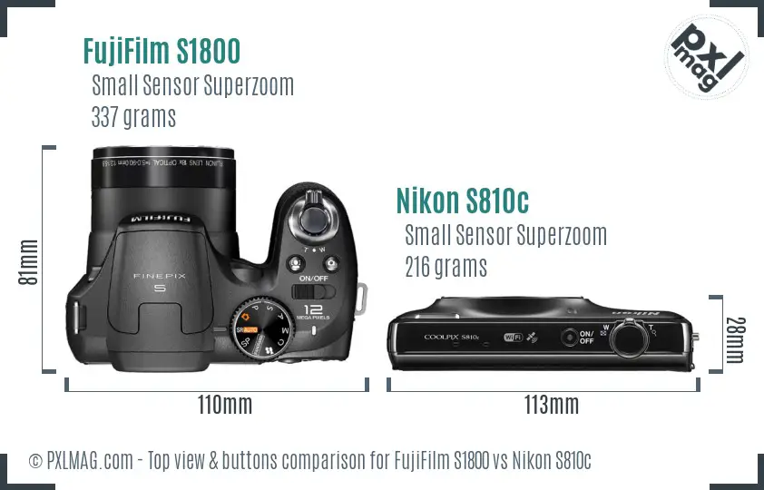 FujiFilm S1800 vs Nikon S810c top view buttons comparison