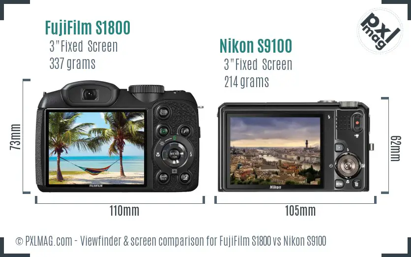 FujiFilm S1800 vs Nikon S9100 Screen and Viewfinder comparison