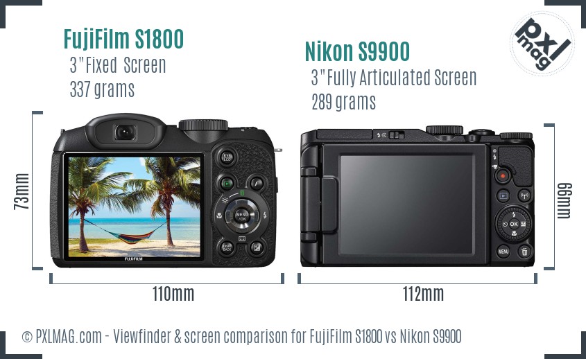FujiFilm S1800 vs Nikon S9900 Screen and Viewfinder comparison