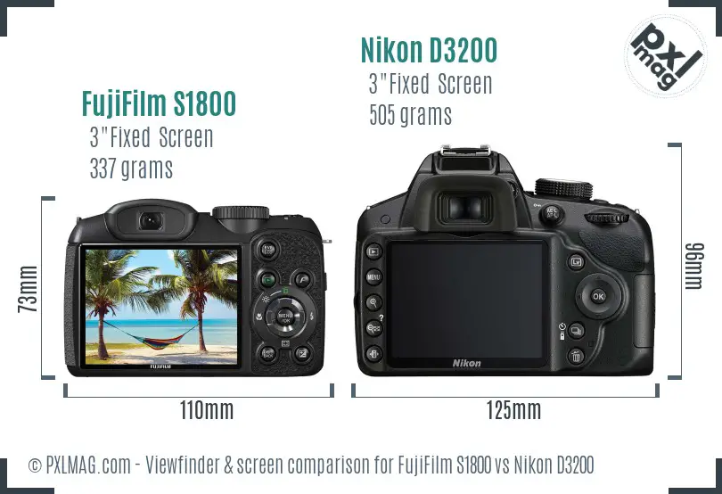 FujiFilm S1800 vs Nikon D3200 Screen and Viewfinder comparison