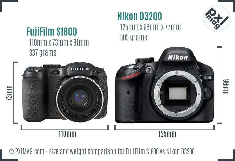 FujiFilm S1800 vs Nikon D3200 size comparison
