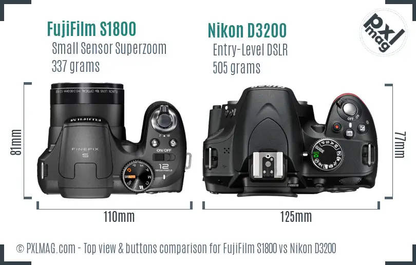 FujiFilm S1800 vs Nikon D3200 top view buttons comparison