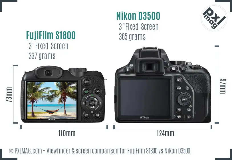 FujiFilm S1800 vs Nikon D3500 Screen and Viewfinder comparison